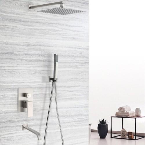 Rainfall Shower Sets Square 304 Stainless Steel Concealed Shower Set Nickel Color Into Wall Three Functions Shower Faucet