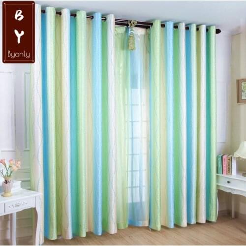 New Garden Curtains for Living Dining Room Bedroom Green Jacquard Color Striped Curtains Tulle Finished Product Customization