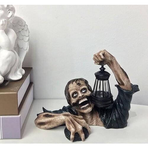 Resin Lantern Zombie Statues Garden Landscape Figurines Home Desktop Horror Movie Zombie Figure Sculpture Decoration Crafts