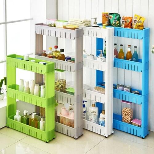 Storage Shelf Plastic Subdries Rack Movable Interspace Storage Racks Refrigerator Space Rack with Roller Kitchen Organizer