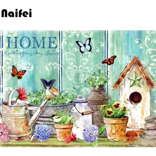 Full Square Diamond Painting 5D Cartoon "Garden potted plant birdhouse"Mosaic Sale Decorations For Home Embroidery Handmade Gift