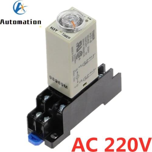 Power-on Delay Rotary Knob DPDT 1S/5S/10S/30S/60S/3M/5M/10M/30M Timer Timing Time Relay AC 220V H3Y-2 With Base Socket