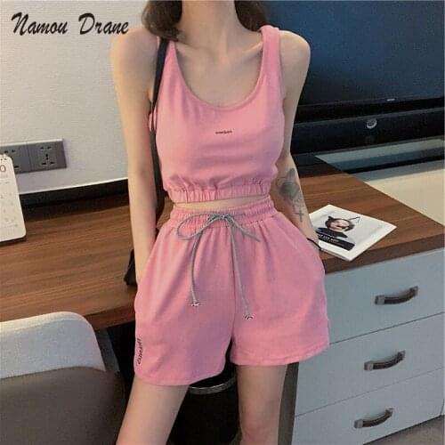 Casual Running Sportswear Suit Female Summer 2021 New Fashion Yoga Fitness Camisole Shorts 2-piece Pink Suit Female Sleeveless