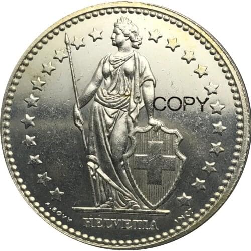 Switzerland 2 Franken 1964 B Brass Plated Silver Copy coins