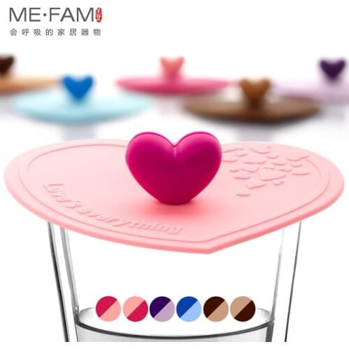 ME.FAM Fashion Lovely Heart-shaped Silicone Cup Cover 11cm Seal Dust-proof Can Clip Spoon Copa Lid Glass Ceramic Plastic Mug Cap