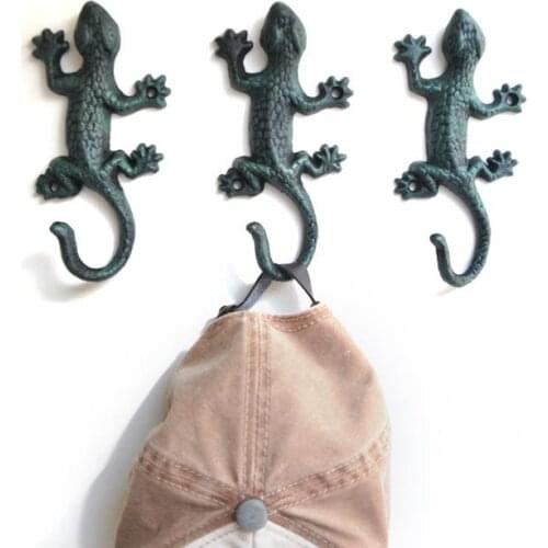 LCH Vintage Rusty Iron Wall Gecko shaped Green Cloth hook Cabinet Pull Door hardware Cabinet Knobs Ancient Style Outdoor Hook