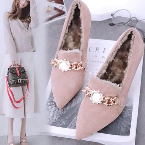 2020 new autumn and winter cashmere womens shoes hairy high heels women deep mouth single shoes women winter fine shoes