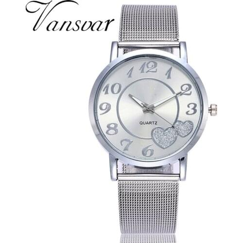 Vansvar Fashion Womens Watches Stainless Steel Band Arabic numerals Round Dial Quartz Wrist Female Ladies Love Watches XB40