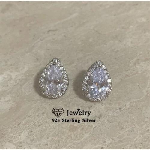 Stud Earrings For Women S925 Silver Water Drop Cubic Zirconia Earring Wedding Brincos Bridal Fine Jewelry Bijoux Femme E051