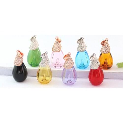 1PC Colorful Tear Drop with Metal Cap Aromatherapy Bottle Pendant With Bottom Hole Diy Necklace Bracelet Finding