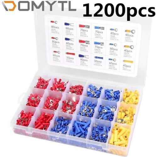 1200Pcs Spade Terminal Cold-pressed Terminal Fork U/Y-shaped Pre-insulated Terminal Connector Crimp Terminals Set Kit