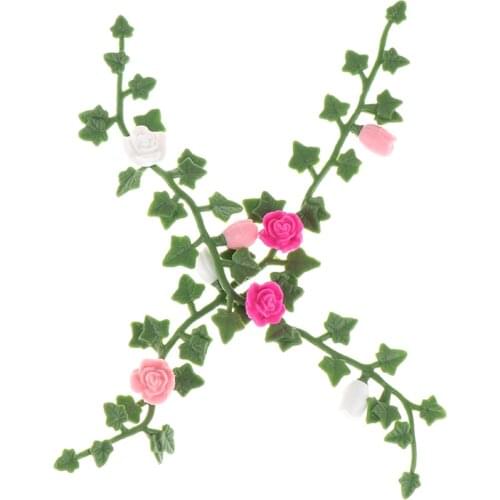 2Pcs Dollhouse DIY Mini Roses Doll House Miniature Flower Vine 1/12 Flowers Handcrafted Clay Colorful Cute Climbing Rose Wattle