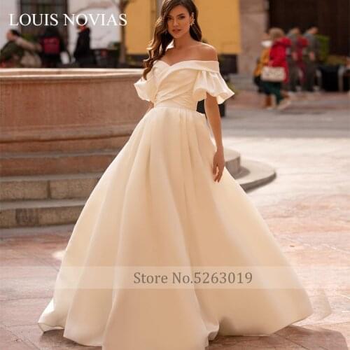 Louis Novias V-neck Ball Gown High Quality Simple Wedding Frocks White Lvory Lace Up Vestido De Noiva Wedding Dress hot sell