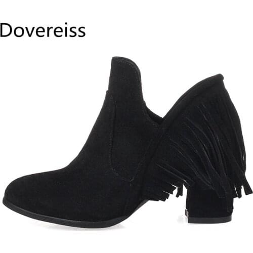 Dovereiss Fashion Womens Shoes Winter new Sexy Brown Short boot gray suede Fringed Elegant Concise Mature big size 43