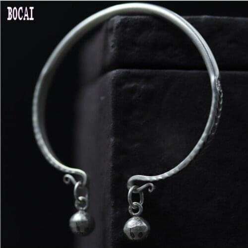 Thai Silver Bracelet S925 Sterling Silver Jewelry Leaf Bracelet Thai Silver Vintage Bell Fashion Bracelet Womens Bracele