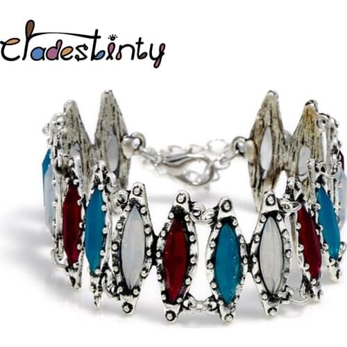 Antique Gold Silver Color Charm Bracelets Retro Boho Hand Wristband Bracelet Bangle Ethnic Jewelry armband bijoux