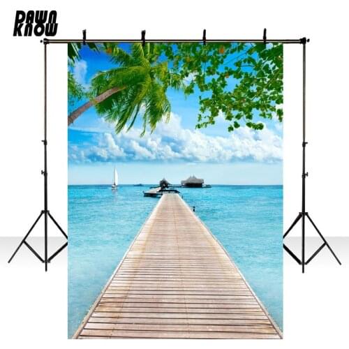 DAWNKNOW Seaside Photography Background Wooden Ladder Photocall Polyester Children Backdrops For Wedding Photo Studio lv1265