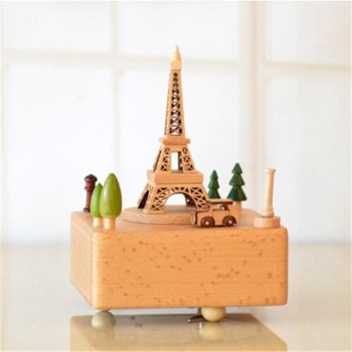 Eiffel Tower Wood Music Box Table Home Decoration Valentines Day Gift Ornament H3CC