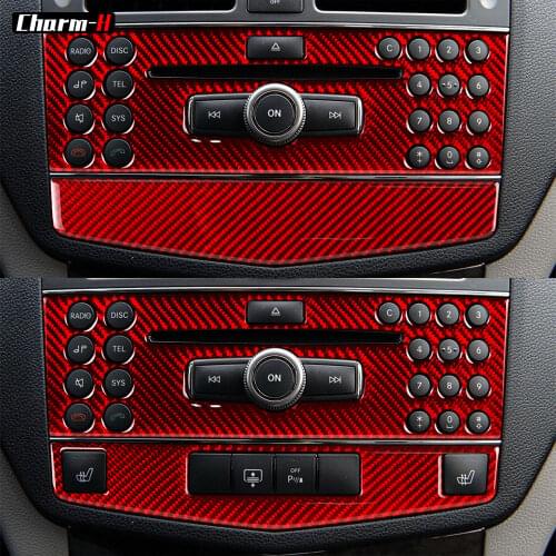 For Mercedes Benz C Class W204 Accessories 2007-2013 Interior Carbon Fiber Center Control CD Gear Shift Panel Dash Strip Sticker