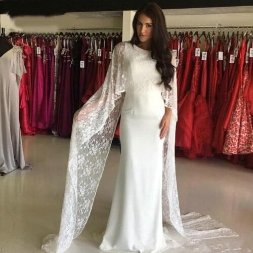 Elegant O-Neck Arabic Mermaid Evening Dress With Lace Cape Open Back Dubai Islamic Kaftan Saudi Formal Evening Formal Dresses