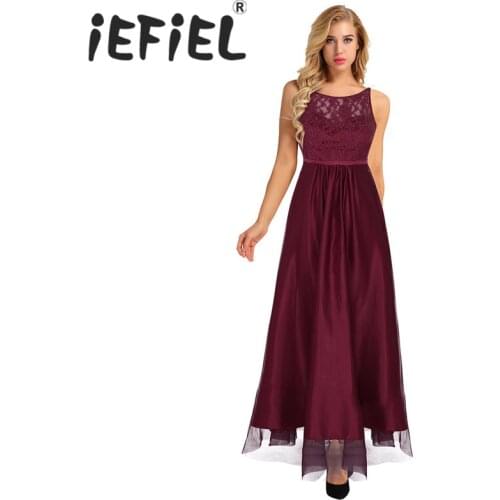 Elegant Women Ladies Sleeveless Embroidered Floral Lace Tulle Bridesmaid Dress Long Prom Wedding Party Ball Gowns Summer Dress