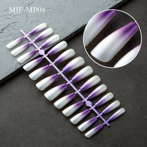 Gradient Purple Press on Fingernails Magic Mirror Powder Fake Nails Long Ballerina Ladies Designed Tips for Finger false nails
