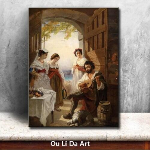 Classical court figures man music girls landscape oil painting canvas printing printed on canvas wall art decoration picture