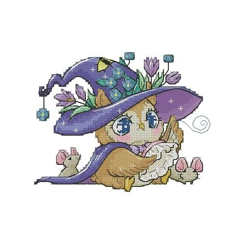 ZZ MM Gold Collection Counted Cross Stitch Kit Cross stitch RS cotton with cross stitch Embroidered Little Witch-Owl