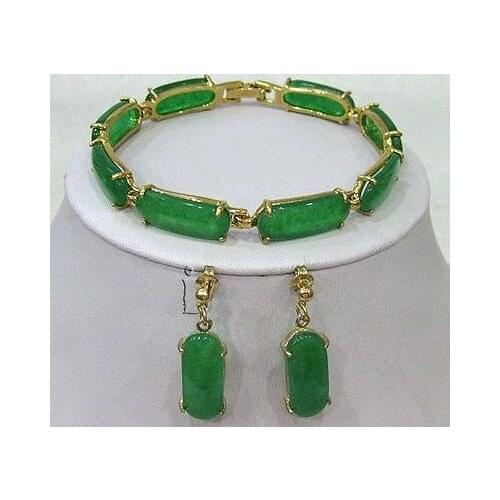 Green jade Link Bracelet earrings Set plated watch wholesale Quartz jade