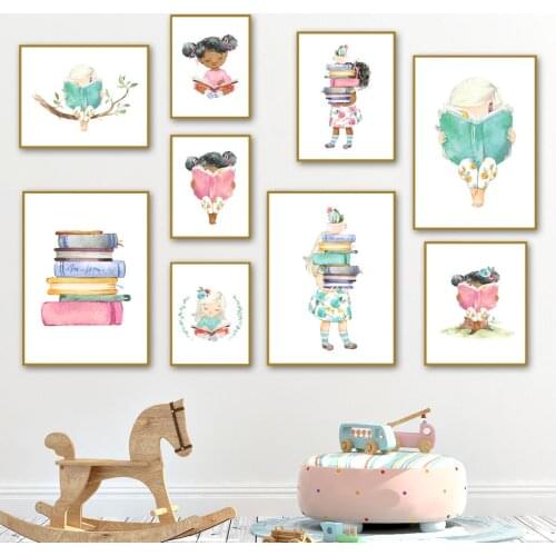 Cute Baby Girl Flowers Books Nordic Posters And Prints Wall Art Canvas Painting Nursery Wall Pictures For Girl Kids Room Decor