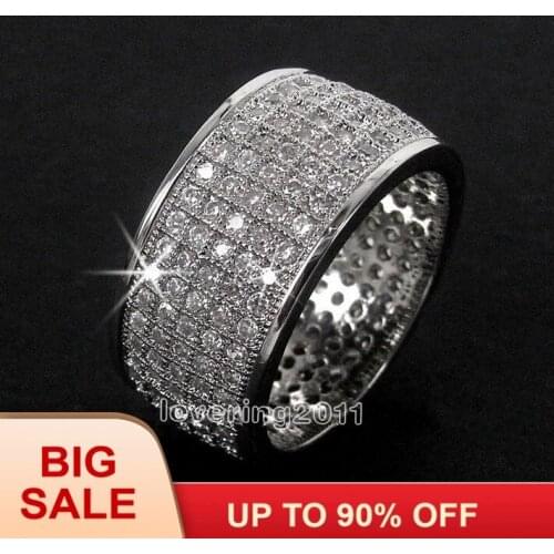 Fashion Jewelry Pave set 250pcs Gem 5A Zircon stone 10KT White Gold Filled Engagement Wedding Finger Ring US Size 5-11 Gift