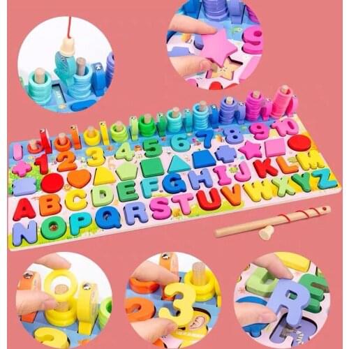 Montessori childrens education class new digital alphabet fishing logarithmic board paired wooden multifunctional with puzzle