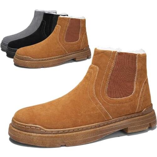 Winter Mens boots Male Leather Ankle Boots Warm Plush Snow Boots Man Outdoor Work Boots Men Botas Hombre Black Gray Brown #10