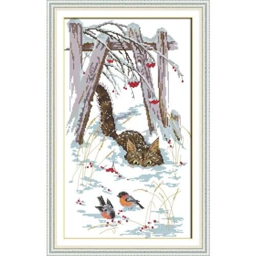 Joy Sunday Snow kitten for cats home decor handmade cross-stitch set printed canvas 14CT DMC animal cross stitch embroidery kit