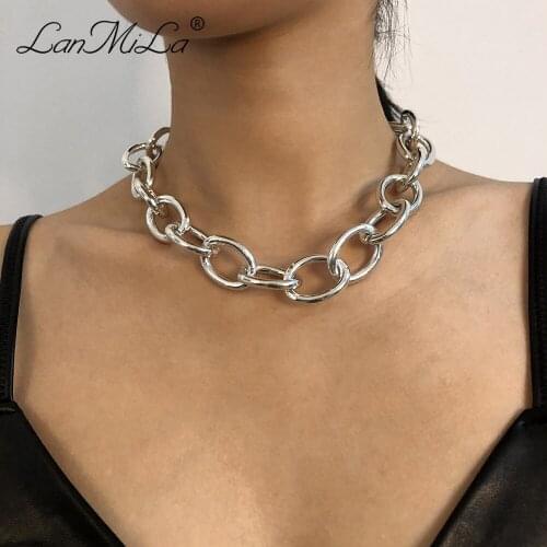 LanMiLa New 2021 Hiphop Punk Hyperbole Silvery Chunky Short chain Link Chain Necklace For Women Jewelry