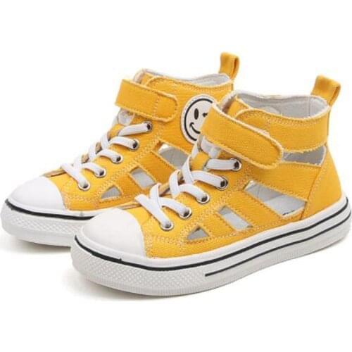 2020 Summer new girls fashion canvas shoes breathable children running sports shoes boys solid color wild hollow canvas sneakers