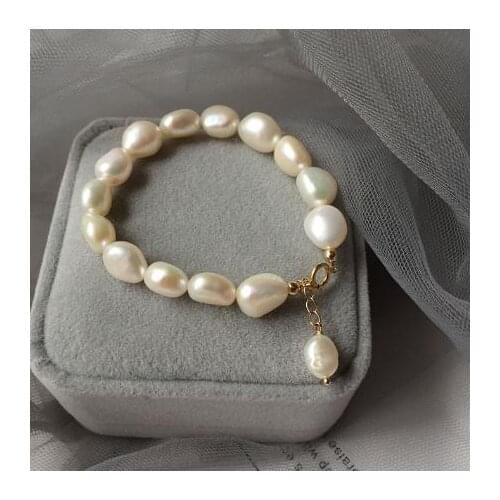 New Arrival Favorite Pearl Jewelry Natural Freshwater Pearl 8-10mm Irregular Smart Bracelet Gold Color Silver Clasp Fine Jewelry