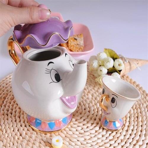 New Cartoon Beauty And The Beast Teapot Mug Mrs Potts Chip Tea Pot Cup One Set Lovely Gift