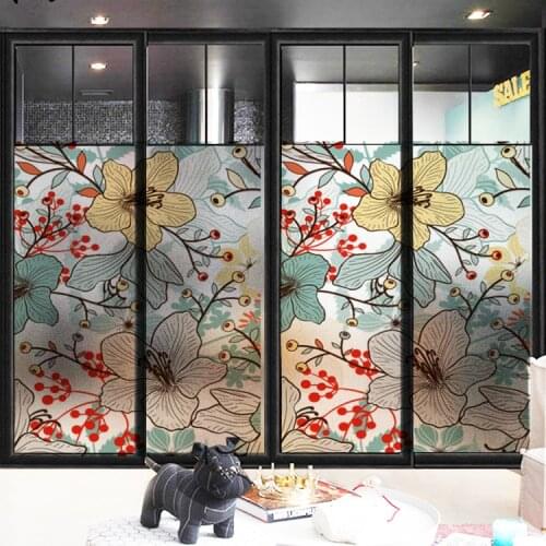 Custom Size Electrostatic Window Film Vintage flowers Pattern Decorative Privacy Protection Frosted Glass Sticker For Window