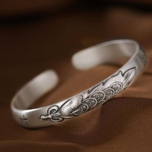 Retro simple one leaf Shengcai Bracelet men and women Zhaocai transport bracelet bracelet bracelet foot silver jewelry