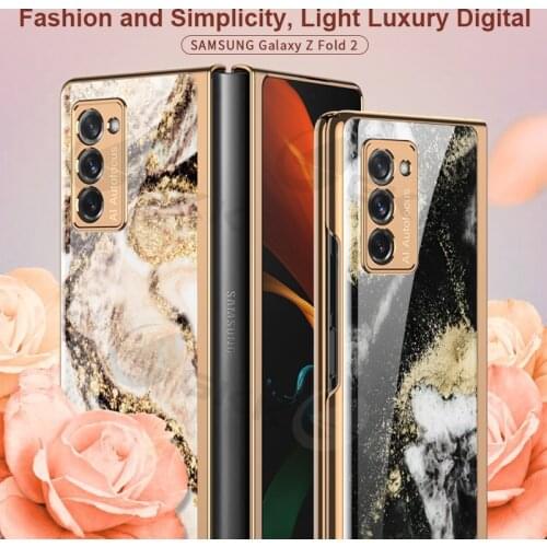 GKK Luxury Plating Case For Samsung Galaxy Z Flip Fold 2 Tempered Glass Pattern Anti-knock Cover For Samsung Z Flip Fold 2 Case