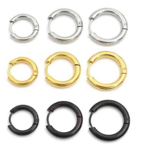 2 pieces Gold Silver Black 316L Brand New Stainless Steel Round Hoop Earrings Korean Cute small Circle Ear Jewelry