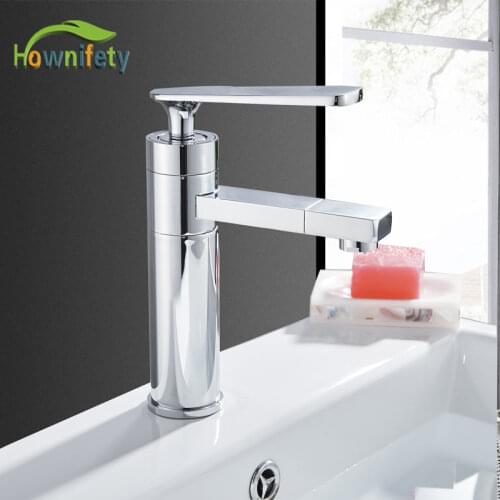 Modern Chrome Black White Bathroom Sink Faucet Deck Mount Rotation Spout Brass One hole mixer crane tap short or tall