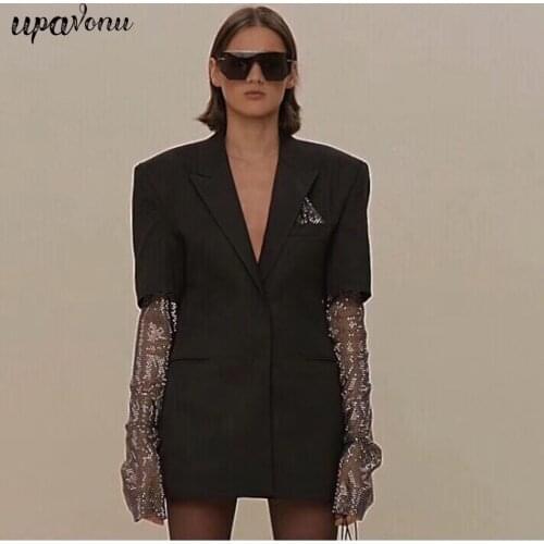 Free Shipping 2021 Retro Patchwork Diamond Ladies Suit Jacket Slotted Long Sleeve Coat Jacket Casual Wear Women Fashion Clothing