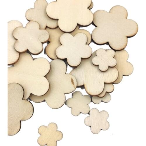 50pcs Unfinished Wood Cutouts Flower Wood Shapes Pieces Wood Discs Slices for DIY Craft Wedding Birthday Table Scatter Confetti