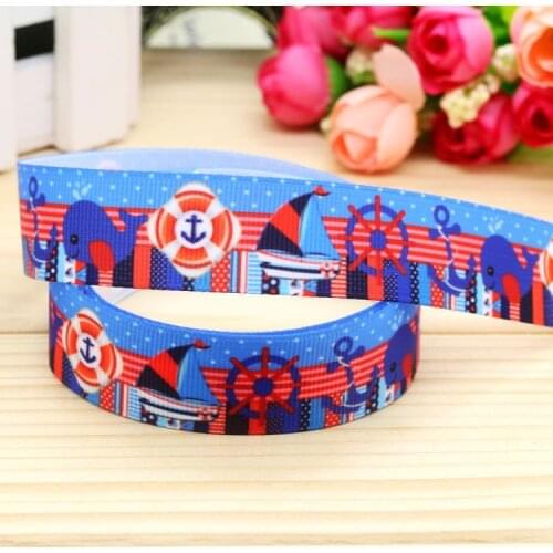 7/8'' Free shipping navy anchor printed grosgrain ribbon hairbow headwear party decoration diy wholesale OEM 22mm P5175
