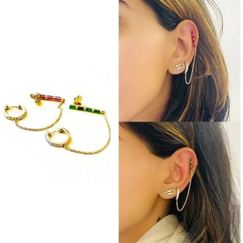 Aide 925 Sterling Silver Earrings for Women 2021 Trend Pendientes Plata 925 Green Zircon Chain Stud Earing Girl Jewelry Brincos