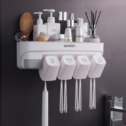 Automatic Toothpaste Squeezer Wall Mounted Bathroom Shelf Toothbrush Storage Rack Holder with Drawer Toothbrush Holder