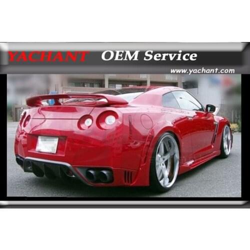 Car Styling Fiber Glass FRP Rear Diffuser Addon Fit For 2008-2011 R35 GTR CBA WA Style Rear Bumper Diffuser Addon w/ Brake Light