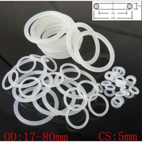 White Food Grade Silicon Rubber O-Ring Seals Washer Cross Section 5mm OD 17-80mm